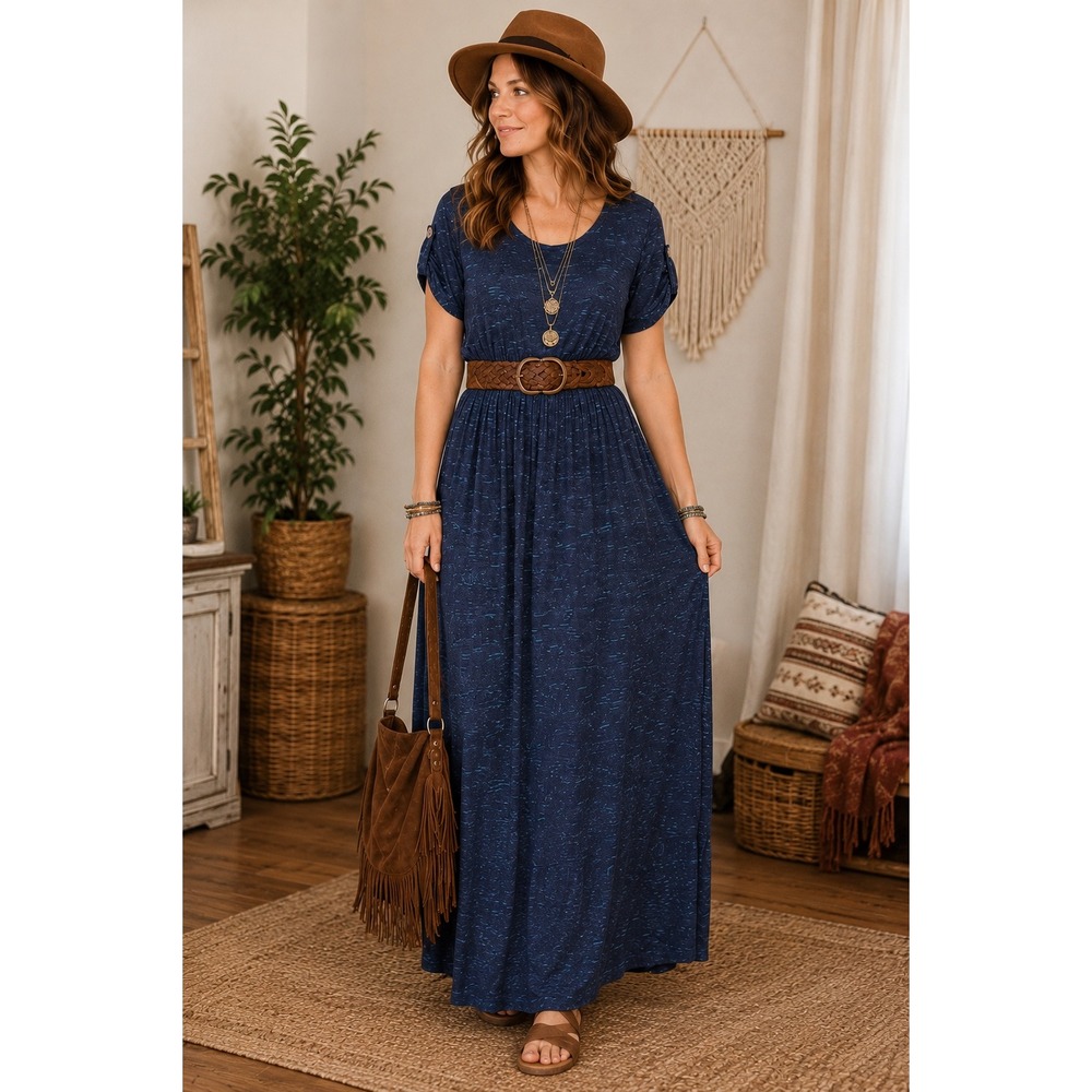 Matilda Jane Navy Blue Maxi Dress Size M Boho Cottagecore Button Sleeve